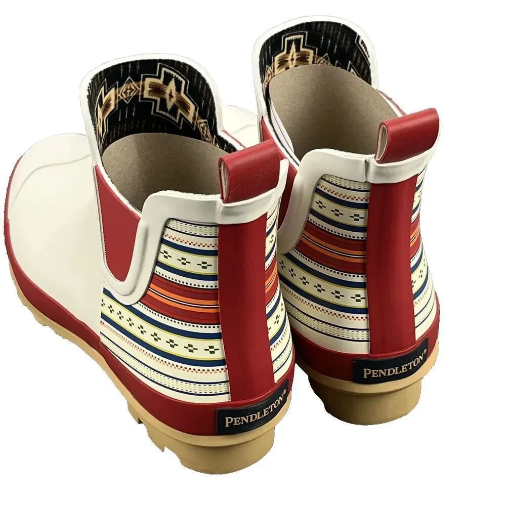 Pendleton Ladies Paloma Stripe Chelsea White Rubber Boots - $119 MSRP - SIZE 10